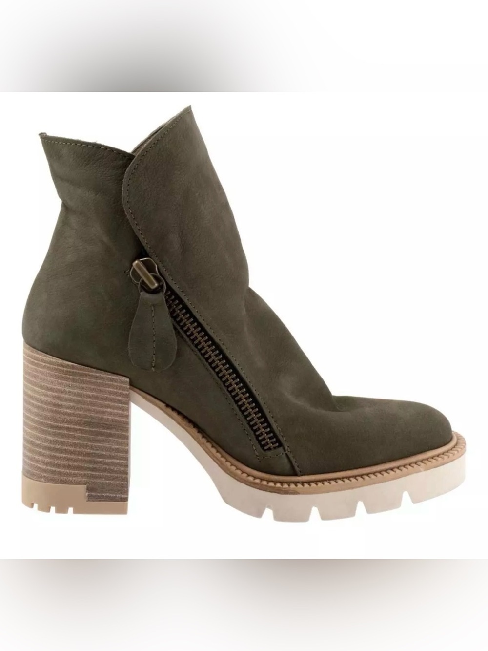Bueno Olive Green Zip-Detail Ankle Boot Size 40=US Size 9.5-10
